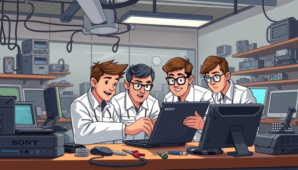 professional Sony computer technicians diagnosing issues
